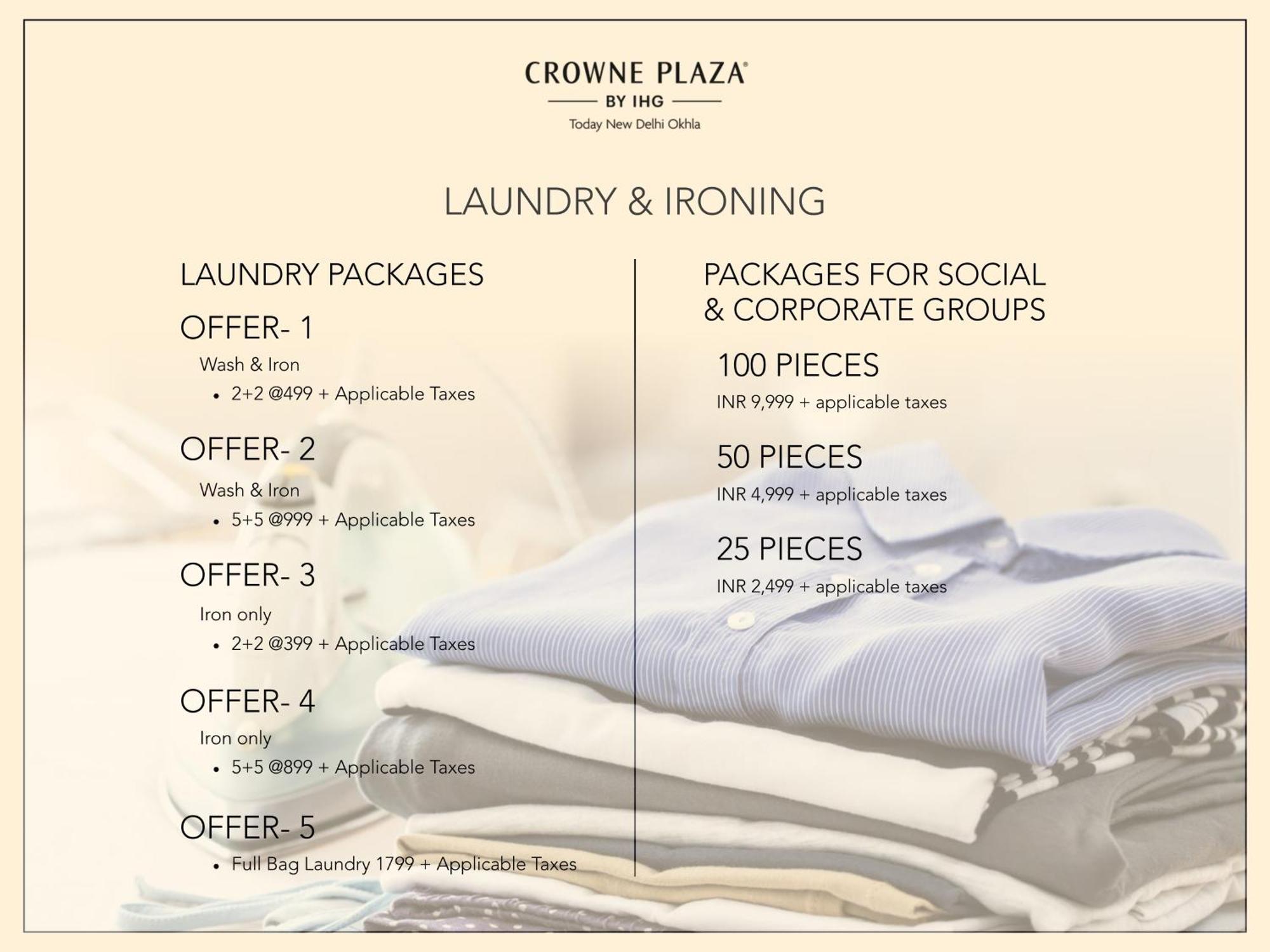 Standard Room Offers Buy1Get1 on Premium beverages between 11amto7pm on Food Soft beverages SPA Laundry
